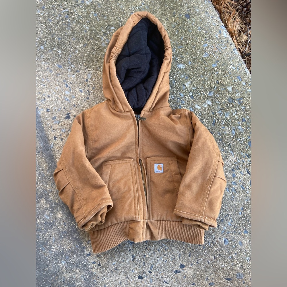 Carhartt Tan Boys Winter Hooded Jacket Coat size 12 months Kids baby